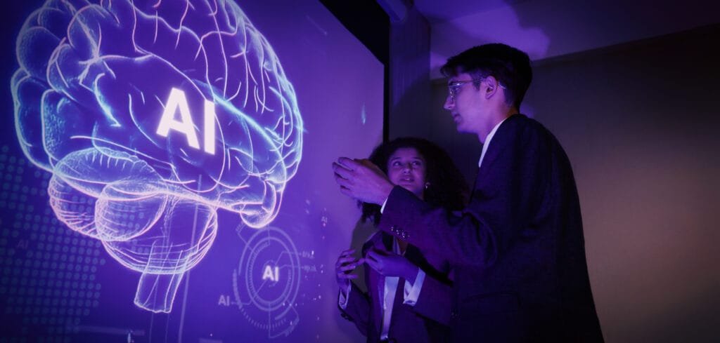 Infografía de tendencias de marketing digital 2026 con analíticas y rostro humano representando autenticidad