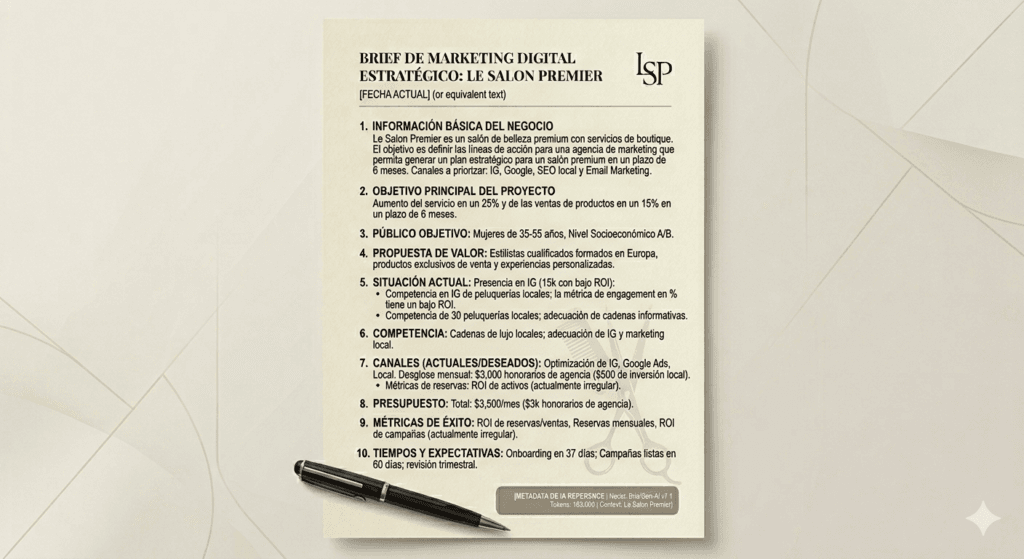 ejemplo práctico de un brief de marketing para una peluquería premium